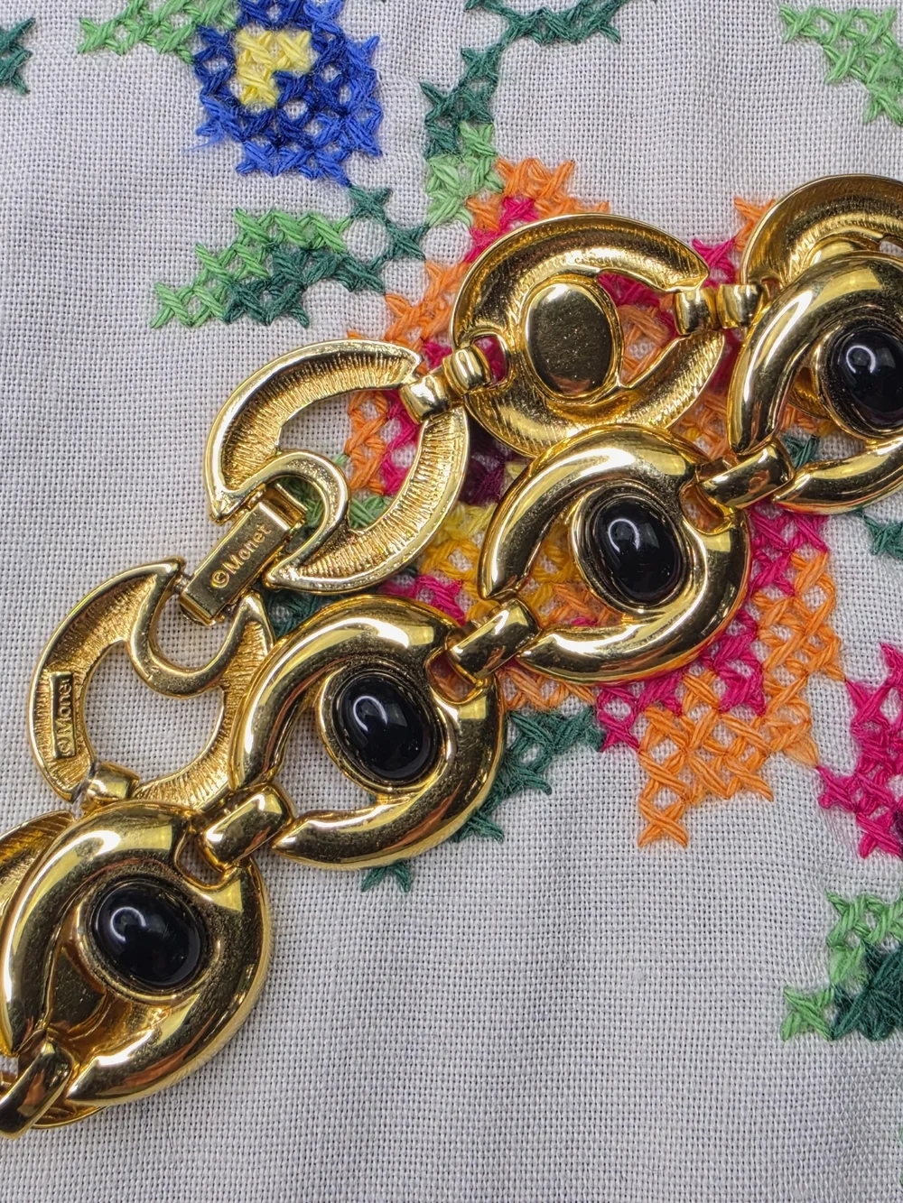 Monet Gold-Tone Bracelet with Black Cabochons